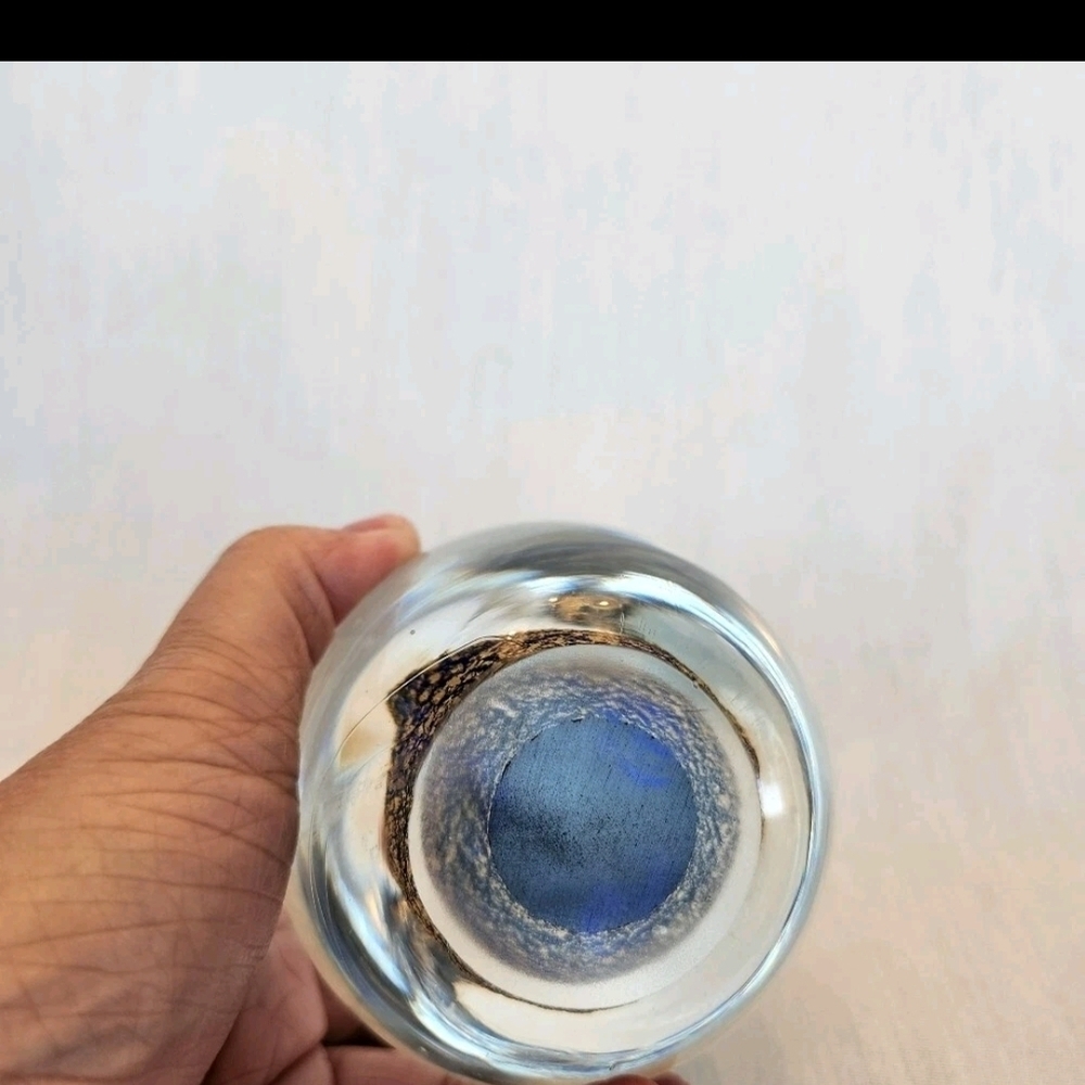 Artisan Glass Murano Style Paper Weight with Gold and Blue Details - Picture 3 of 5
